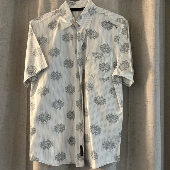 Men’s Medium Ocean Current Casual Shirt. 100% Cotton. White and Gray. - Picture 1 of 9